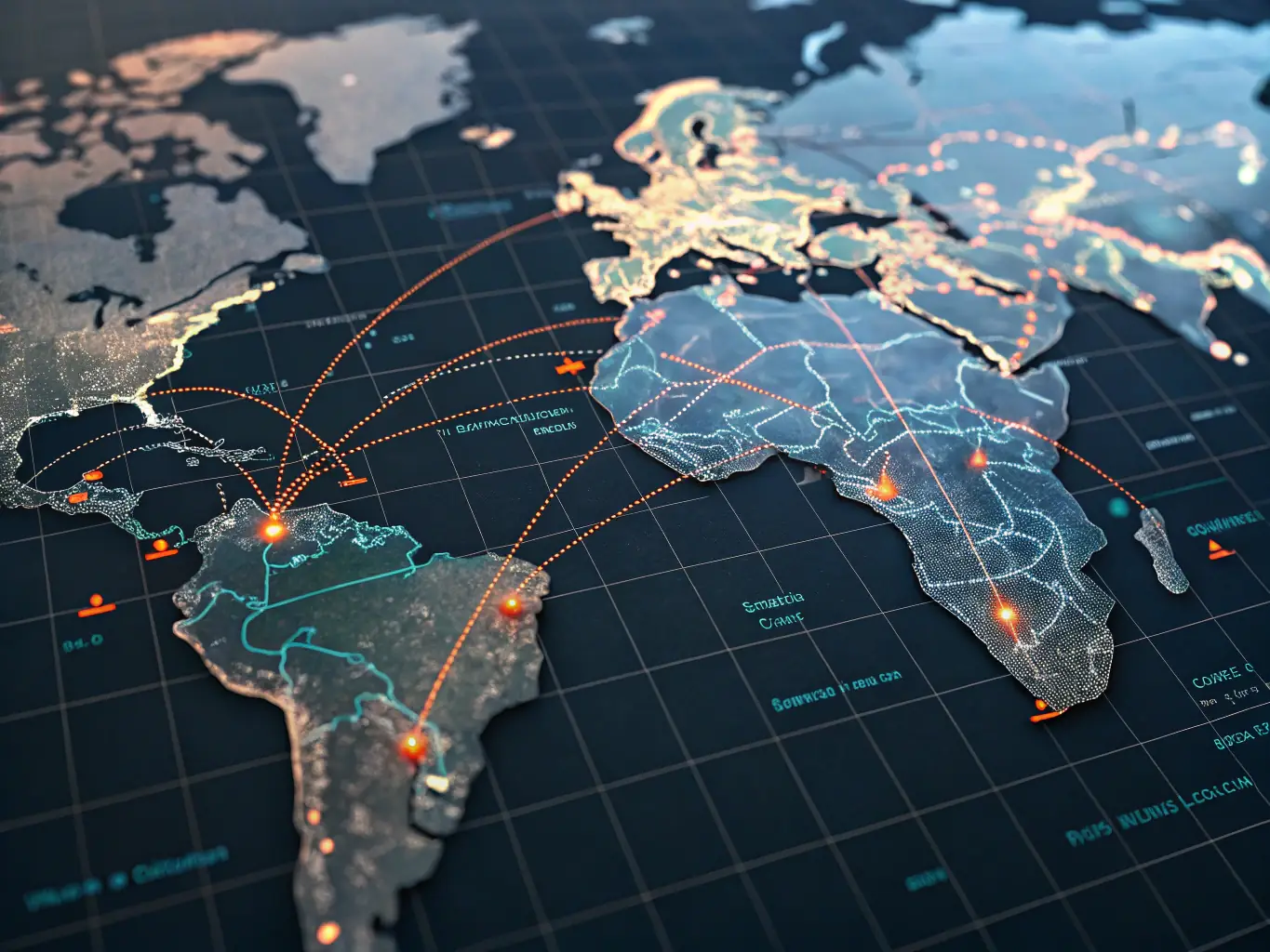 A world map with interconnected lines representing global business networks and opportunities, highlighting the potential for international investment and financial growth.